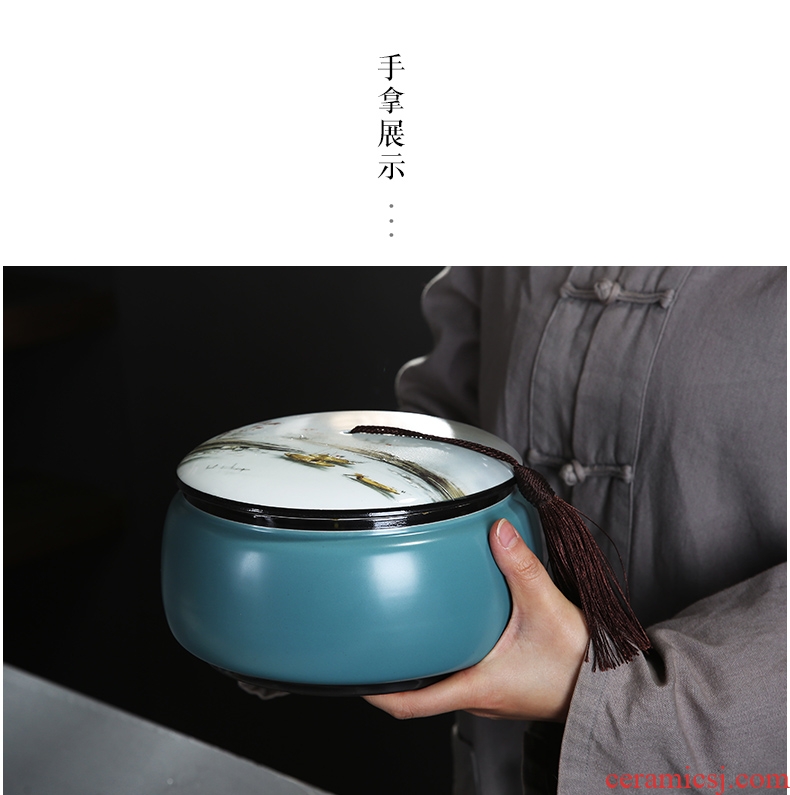 Auspicious edge caddy ceramic medium, tassel Chinese wind restoring ancient ways seal POTS home tea POTS