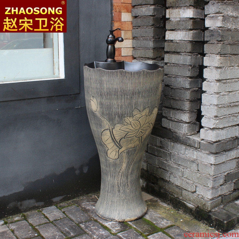 Ancient Chinese ceramics one-piece floor pillar lavabo toilet lavatory sink outdoor balcony
