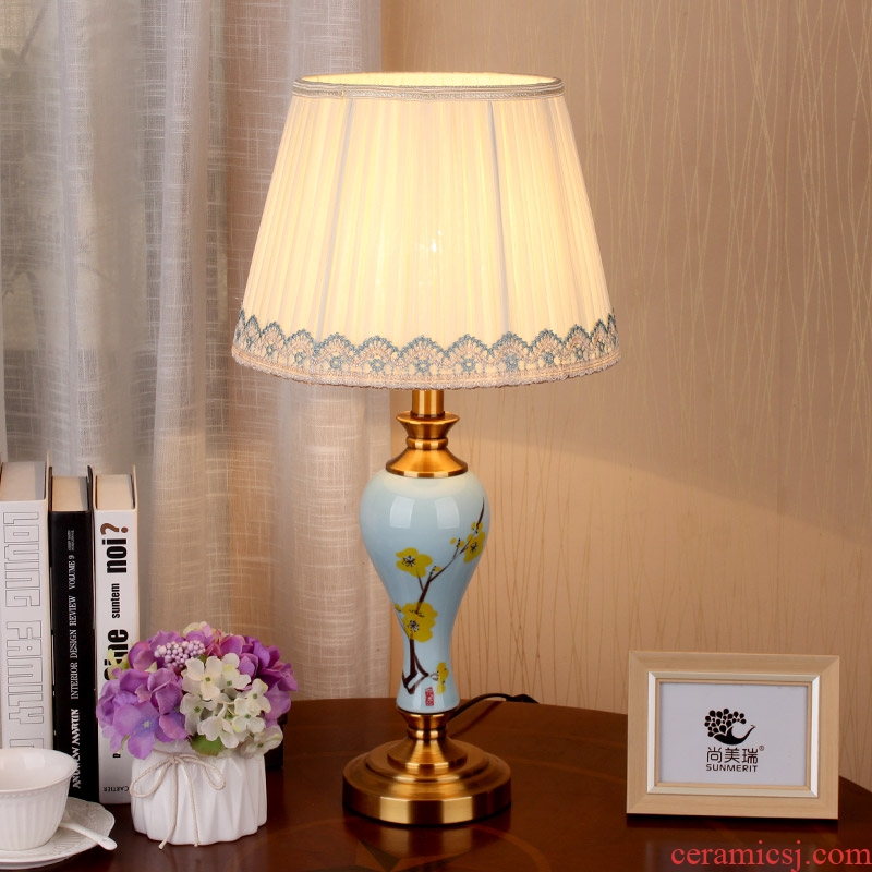 American desk lamp jingdezhen ceramic bedside lamp sitting room adornment bedroom modern Chinese hand - made hotel apartment