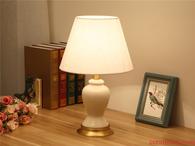 American contracted ceramic desk lamp light of new Chinese style of bedroom the head of a bed full of copper ikea warmth of the remote control that move light sitting room