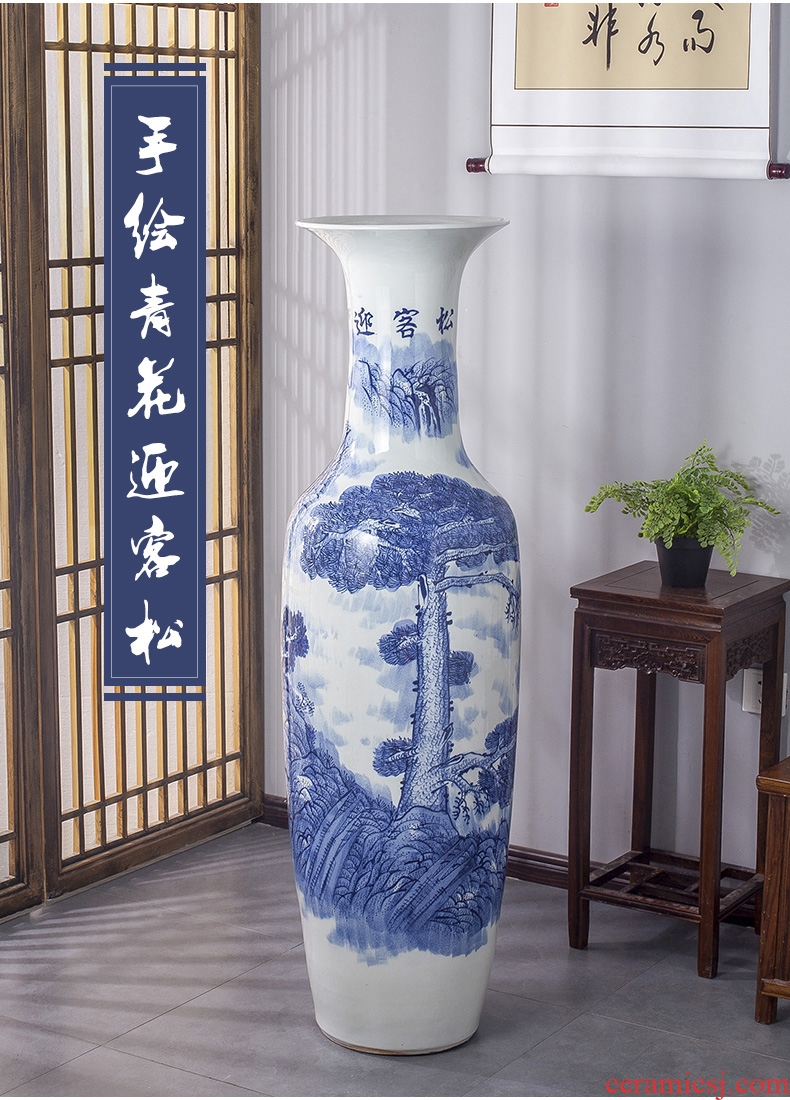 Jingdezhen hand - made general blue and white porcelain jar ceramic vase furnishing articles large Chinese style living room home decoration - 598089024520