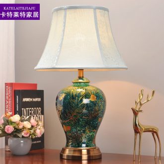 Desk lamp of bedroom lamp bedside typhoon light sweet romance American creative eye ceramic light luxury home decoration light
