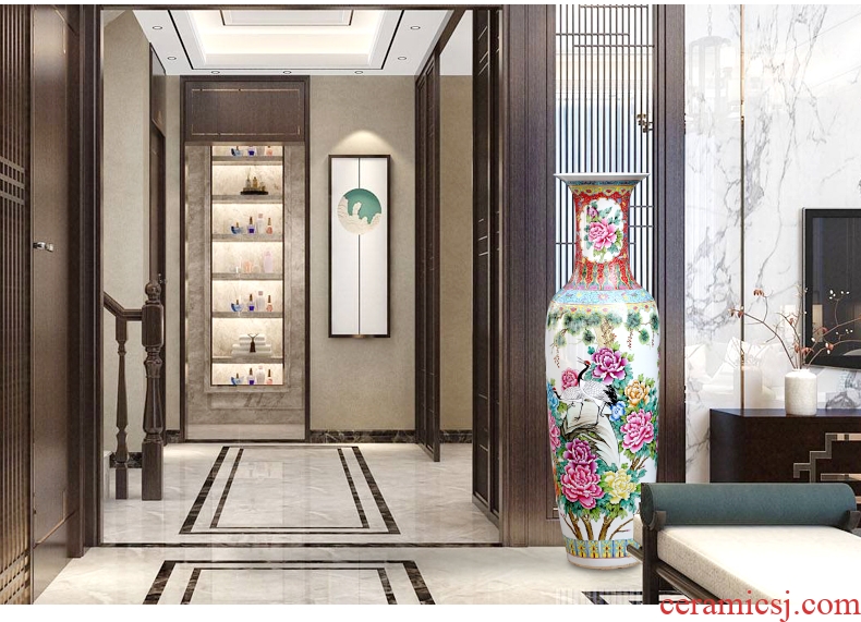 Jingdezhen ceramic vase of large pine crane peony home sitting room adornment flower arranging large-sized hotel furnishing articles