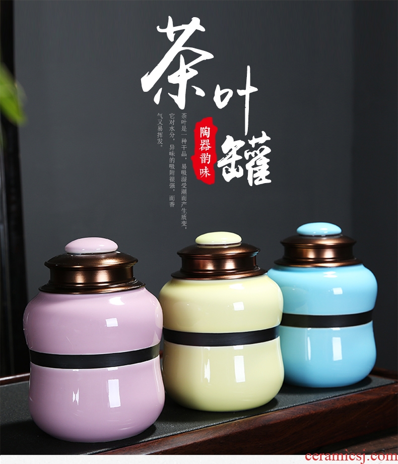 Auspicious edge caddy fixings ceramic seal pot home storage alloy double cover up receives the tea gift box packaging
