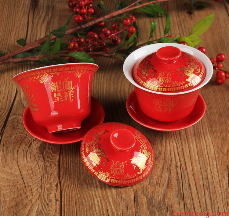Package mail festive wedding ceramic bowl chopsticks set tableware reply him red bowl bowl wedding gift set bowl