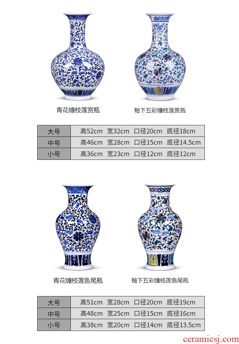 Jingdezhen ceramics antique vase furnishing articles sitting room flower arranging Chinese style classical large rich ancient frame home decoration - 593391485650