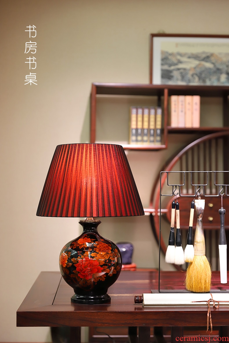 New Chinese style lamp ceramic decoration art modern I rich red copper lamps and lanterns of the sitting room the bedroom of the head of a bed