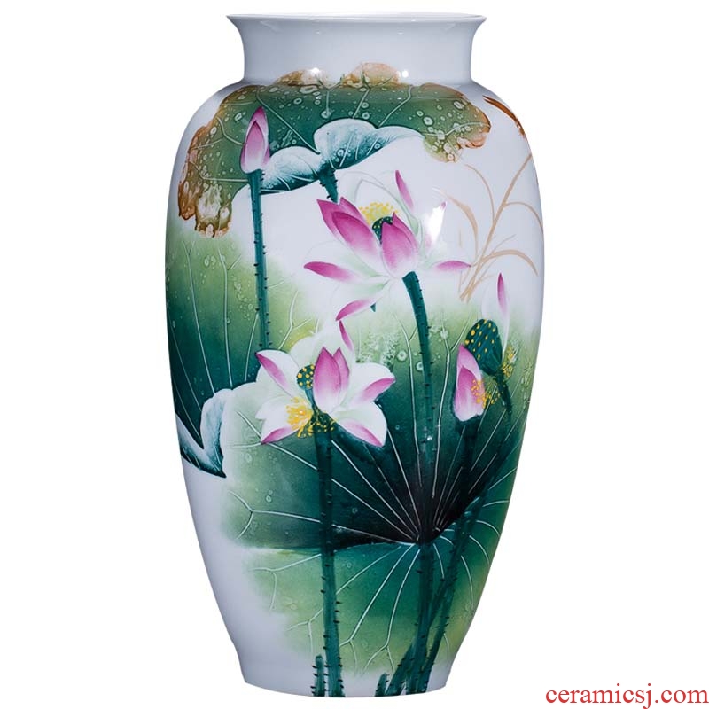 Jingdezhen famous master hand made lotus ceramics vase furnishing articles of new Chinese style decorates porch sitting room big furnishing articles