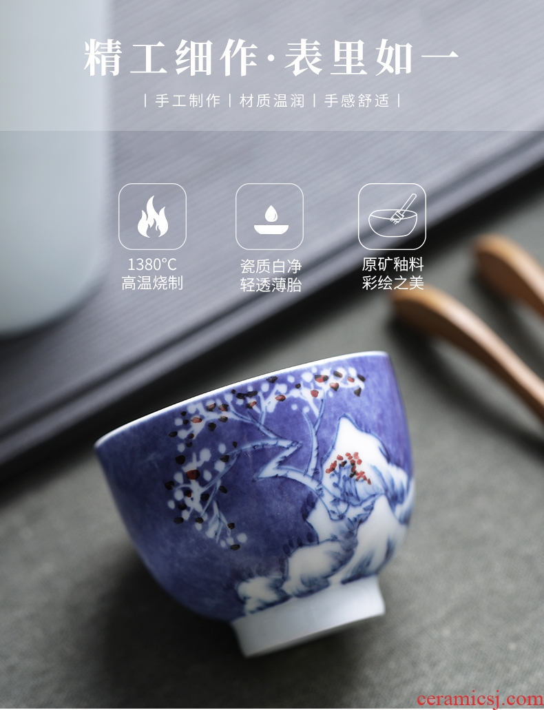 Qiu childe hand-painted ceramic kung fu tea cup bowl, master of blue and white porcelain tea sample tea cup only a single cup