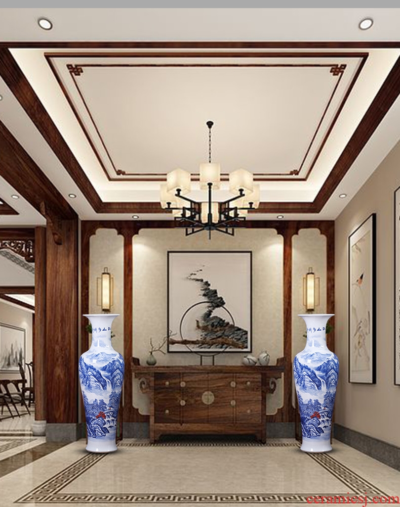 Jingdezhen blue and white lotus flower peony 1.2 meters 1.4 meters 1.6 meters hand - made ceramic floor open big vase and furnishing articles - 586234381281