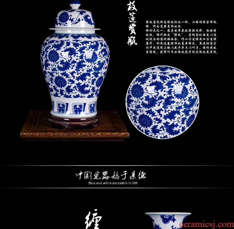 Continuous grain of jingdezhen ceramic general large as cans of blue and white porcelain vase modern vogue to live in the living room