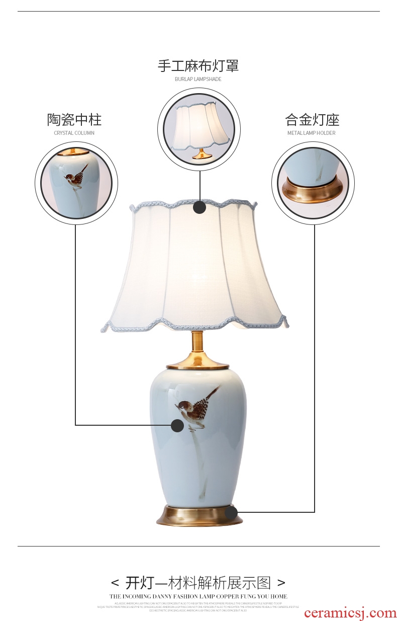 New Chinese style ceramic desk lamp sitting room bedroom berth lamp Chinese wind restoring ancient ways zen hand - made decorative warm all copper lamp