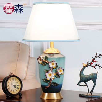 Key-2 Luxury colored enamel lamp full copper European - style bedroom berth lamp American creative warm sitting room ceramic new Chinese style