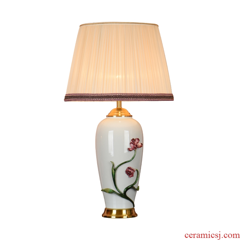 Ou all copper colored enamel lamp bedside lamp American contracted sitting room bedroom key-2 luxury villa ceramic decoration lamp
