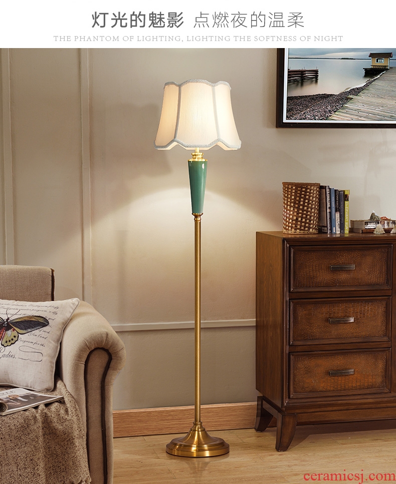 American ceramic sitting room floor lamp Nordic light villa key-2 luxury contracted restaurant bedroom whole copper vertical desk lamp of the head of a bed