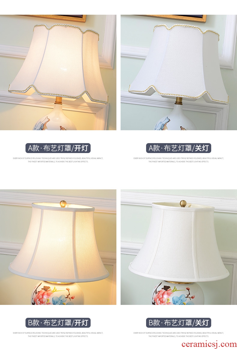 New Chinese style ceramic desk lamp sitting room bedroom berth lamp American contracted study adornment retro sweet full copper lamp