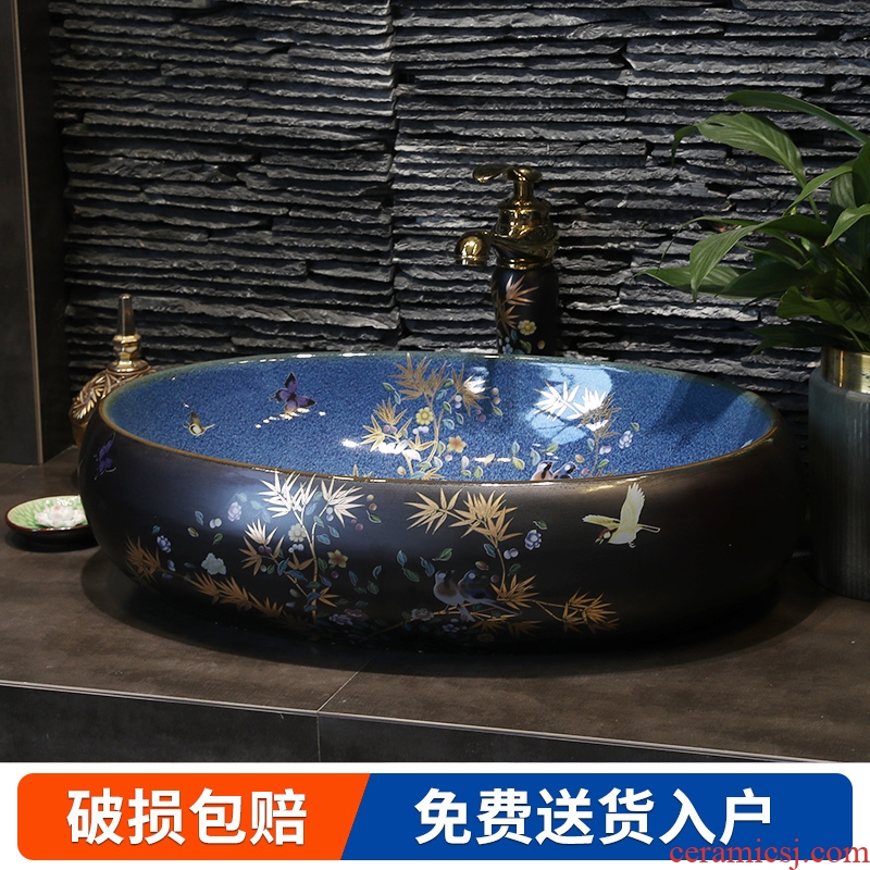 Million birds ceramic art stage basin oval ou the sink basin sink toilet lavatory basin
