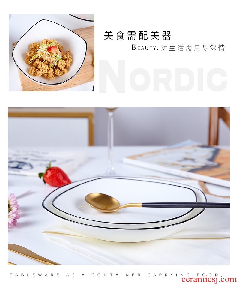 Jingdezhen ceramic northern wind hand - made black border ipads porcelain western square household dish dish dish dish dish pasta dish
