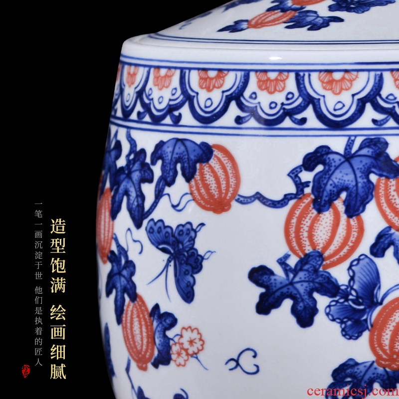 Jingdezhen blue and white household ceramics caddy new sitting room bedroom home decoration rich ancient frame furnishing articles