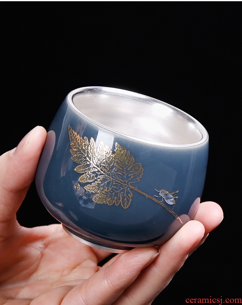 Tasted silver gilding silver cup cup large master cup single cup kung fu tea tea set, sample tea cup individual household ceramics