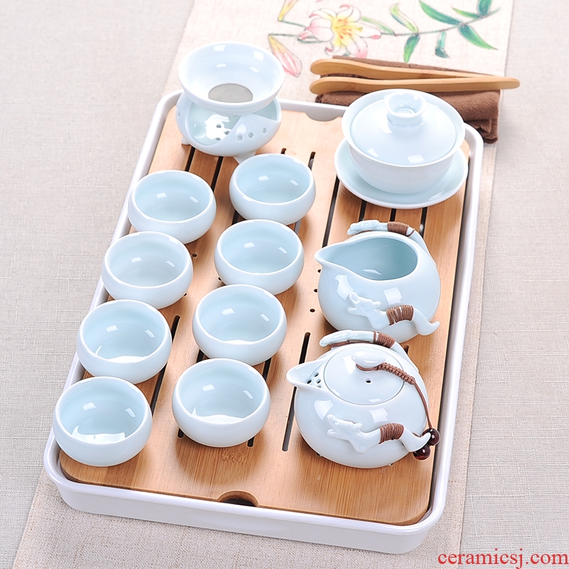 Tea set household contracted kung fu Tea cups of a complete set of ceramic teapot set matte enrolled white porcelain up dried Tea desk tray