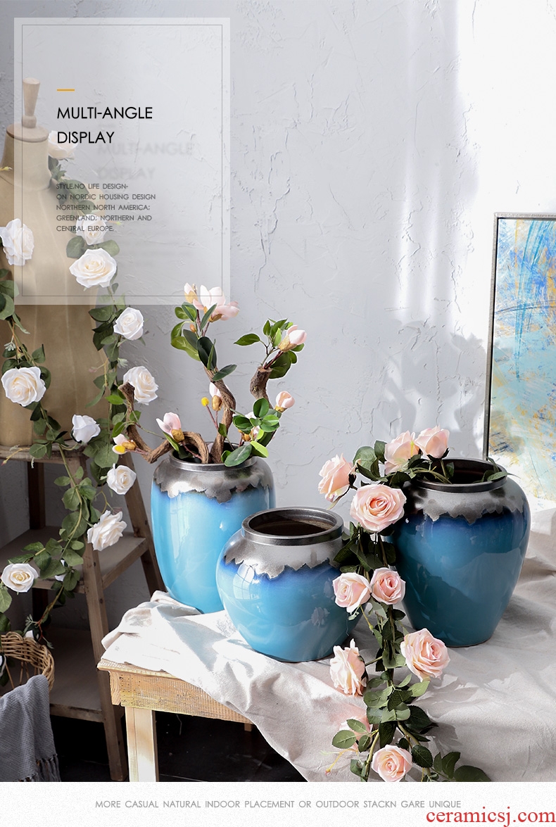 Jingdezhen Chinese style restoring ancient ways is the sitting room of large vase do old coarse pottery flower arranging flower art home furnishing articles ceramic vase - 570150374720