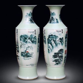 Jingdezhen ceramics big vase hand - made landscape painting spring, summer, autumn and winter to live in the living room a study opening landing place