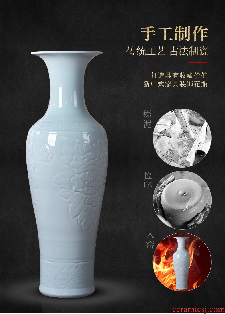 Jingdezhen ceramics hand - made pastel archaize floor hotel opening Chinese style living room big vase office furnishing articles - 599894190621