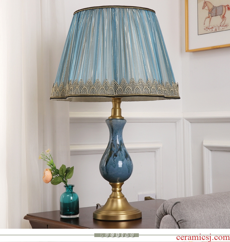 Europe type desk lamp bedroom nightstand lamp modern creative American sitting room is adjustable light sweet romance all copper ceramic lamp