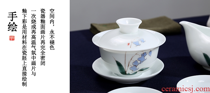 St up his hand - made tureen ceramic cups kung fu tea set home tea bowl white porcelain to bowl three tureen