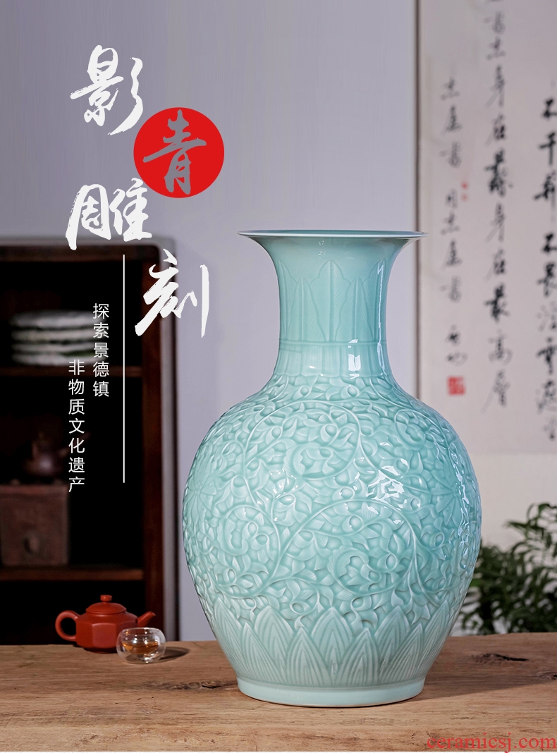 Jingdezhen chinaware big vase manual hand - made peony flower arranging new Chinese style living room TV cabinet decoration furnishing articles - 605690839550