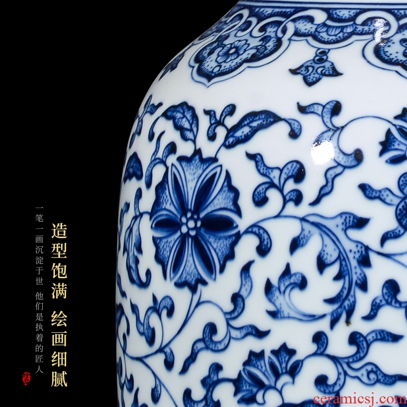 Blue and white porcelain of jingdezhen ceramics antique lucky bamboo dried flowers lily sitting room home decoration vase furnishing articles