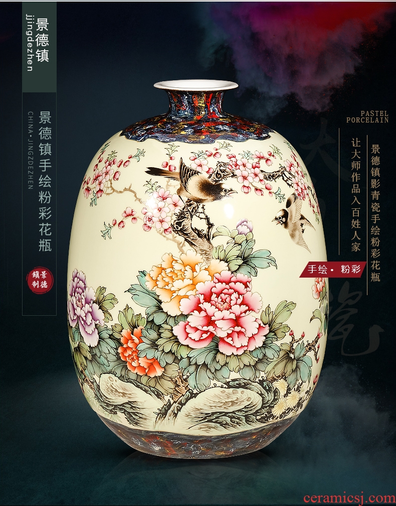 Jingdezhen ceramic masters hand draw pastel large vases, antique Chinese style living room home office decorations furnishing articles - 603643076229