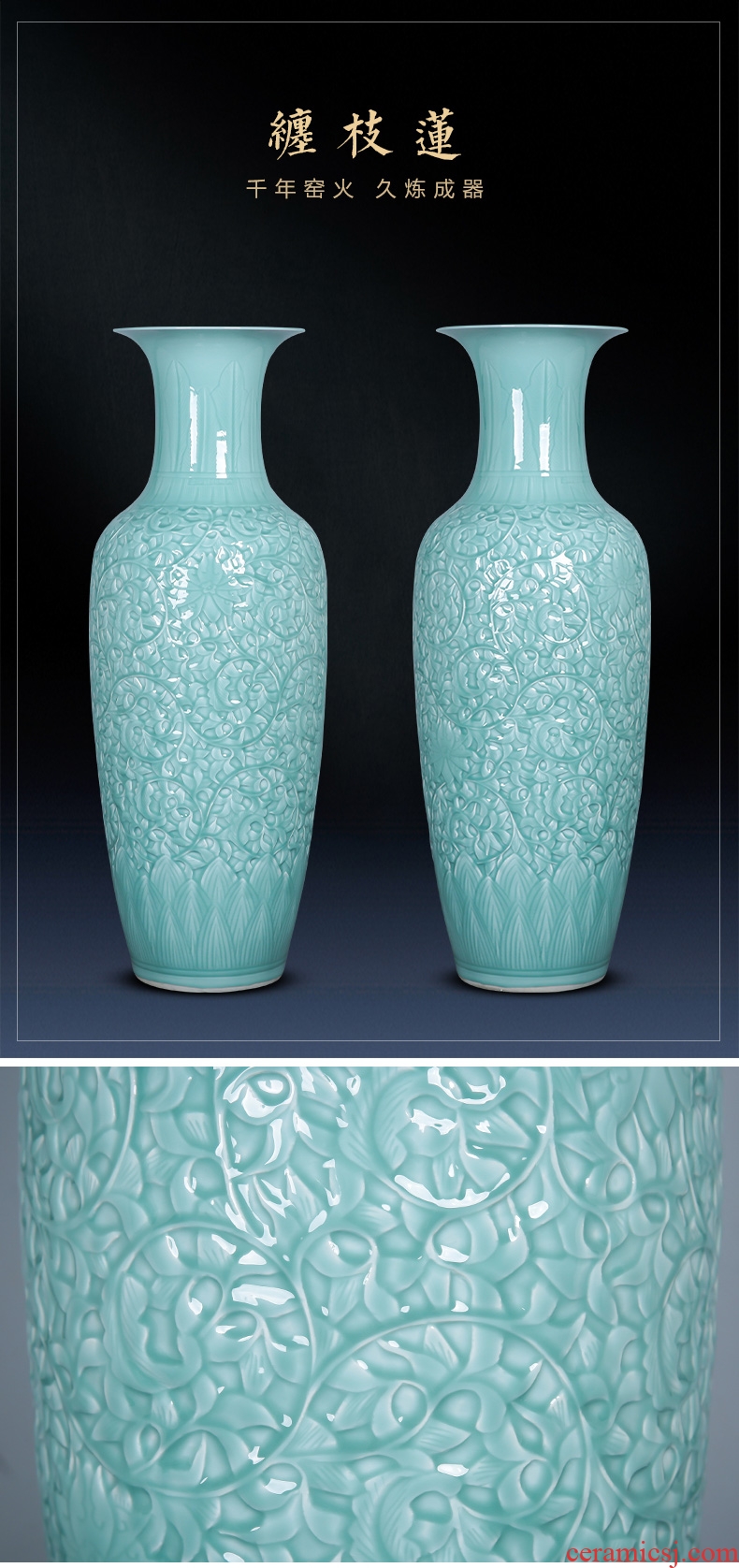 Contracted and I jingdezhen ceramic dry flower of large vase restoring ancient ways furnishing articles sitting room flower arranging flowers, checking pottery - 604319906431