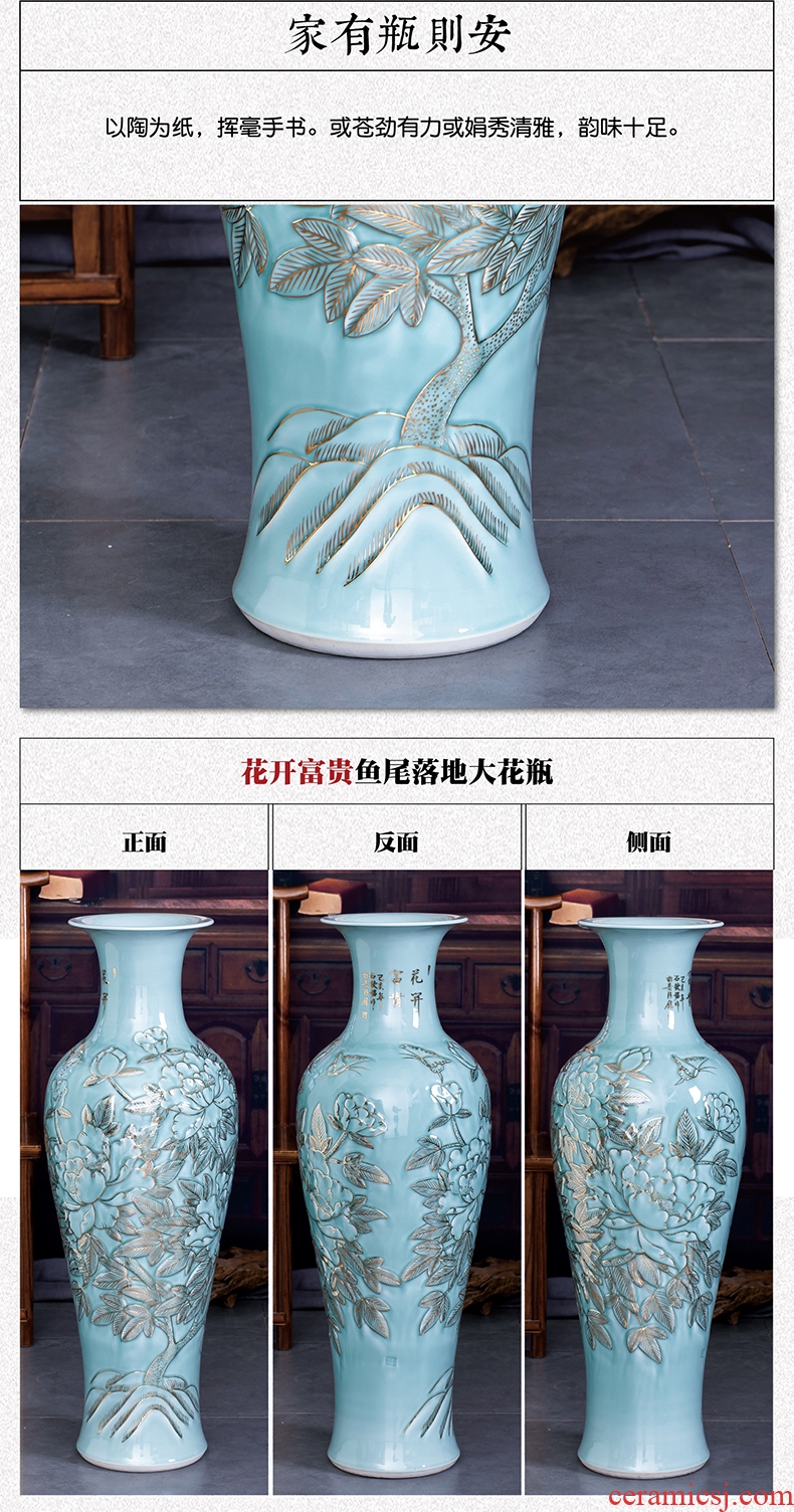 Jingdezhen big hand paint ceramic vase furnishing articles sitting room be born Chinese celadon decoration hotels high - grade decoration - 599676994614