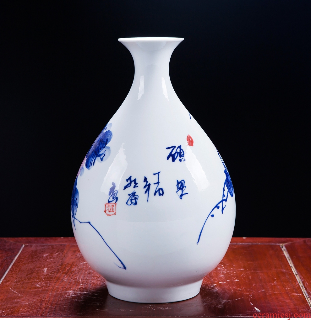 Famous master of jingdezhen ceramics hand - made of blue and white porcelain vases, flower arranging new sitting room of Chinese style household decorations furnishing articles