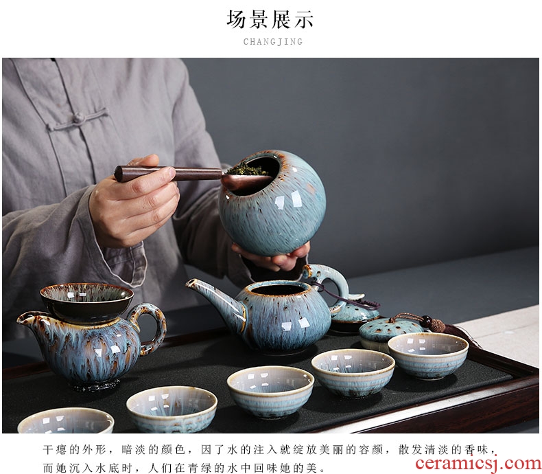 Auspicious edge up kung fu tea red glaze, the suit household whole teapot teacup masterpieces ceramic building light tea set