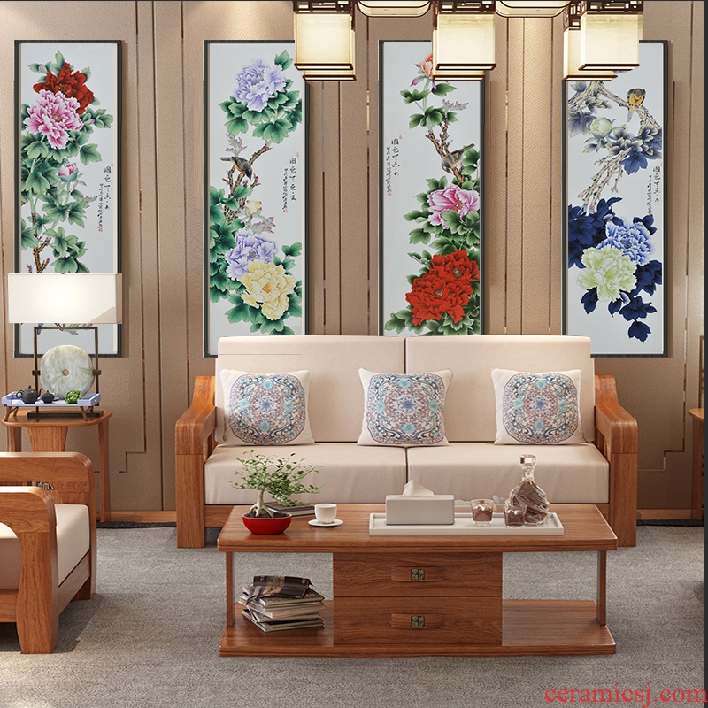 Jingdezhen ceramics hand-painted blooming flowers porcelain plate painting Chinese background decoration mural painting in the sitting room porch