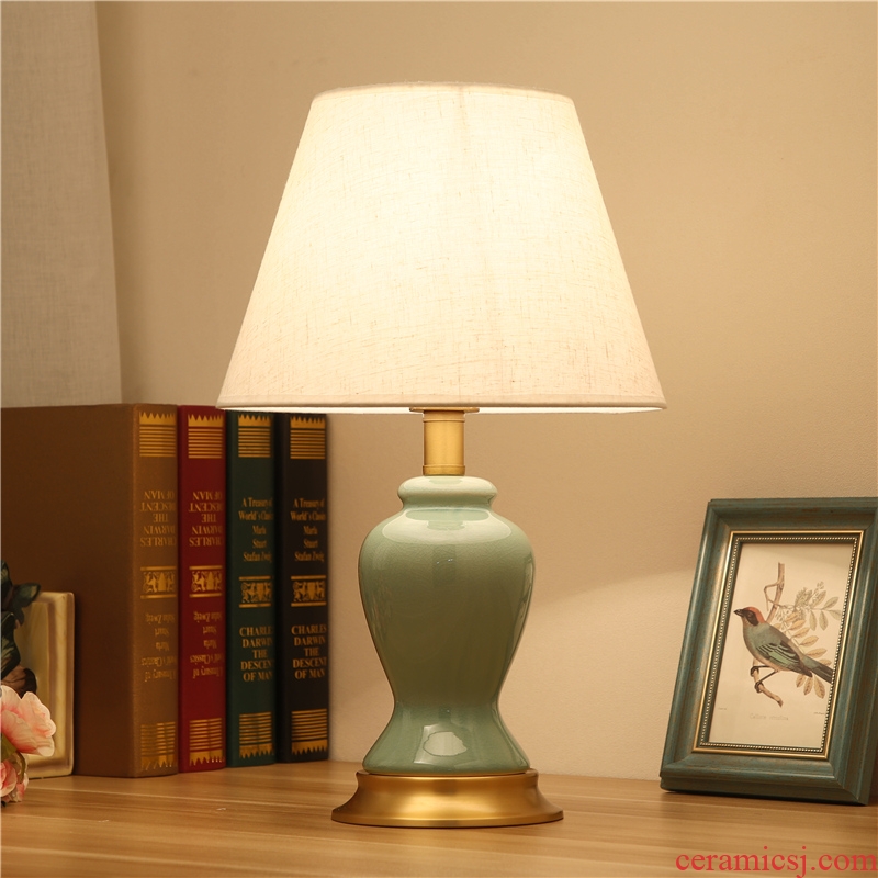 American contracted ceramic desk lamp light new Chinese style of bedroom the head of a bed full of copper ikea warmth of the remote control that move light sitting room
