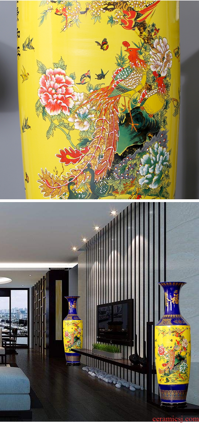 Imitation of classical jingdezhen ceramics celadon art big vase retro ears dry flower vase creative furnishing articles - 528819322101