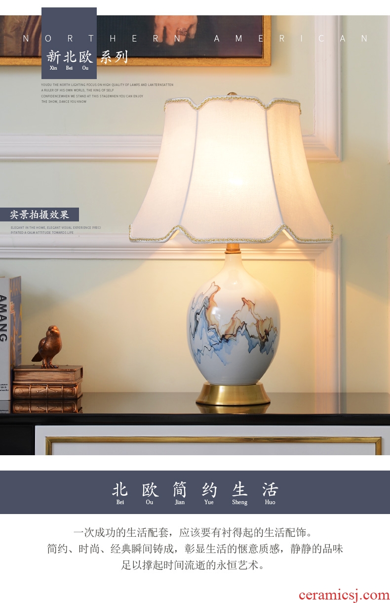 New Chinese style ceramic desk lamp sitting room bedroom berth lamp American contracted study adornment retro sweet full copper lamp