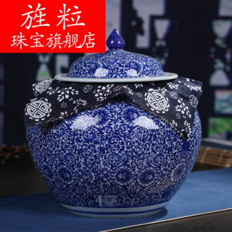 Continuous grain of retro pu 'er tea pot of blue and white porcelain of jingdezhen ceramics POTS in large tea seal