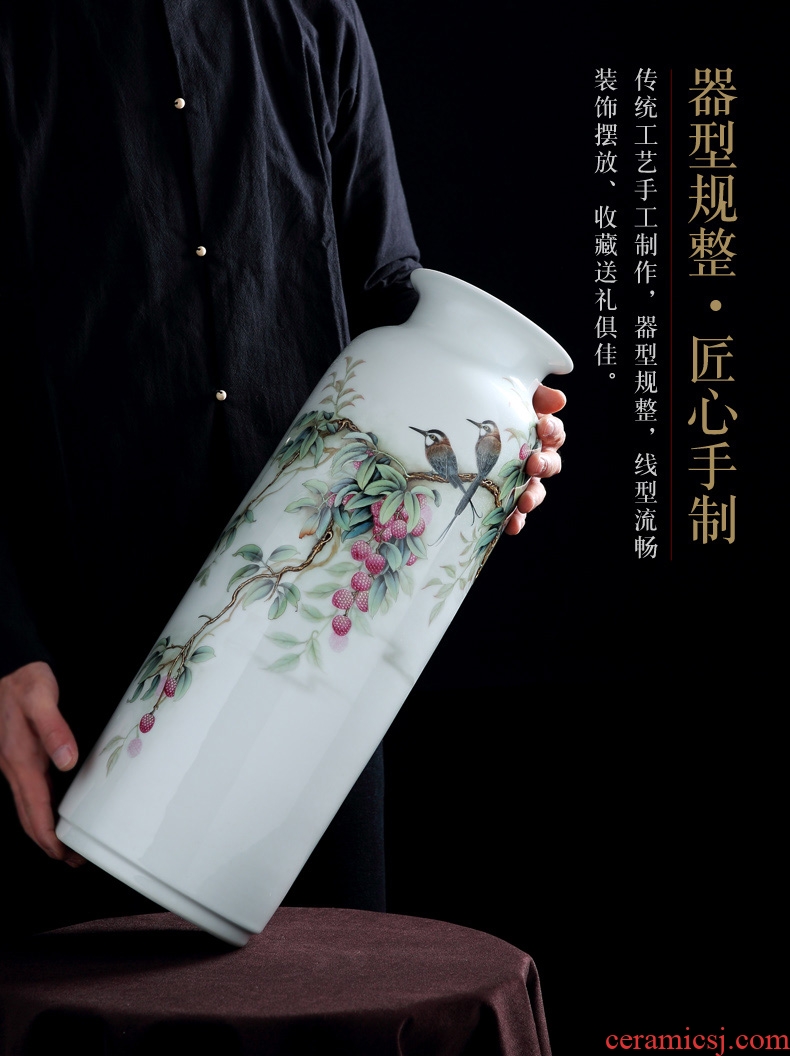 Jingdezhen ceramic hand - made big vase inserted dried flower powder enamel Chinese style furnishing articles, the sitting room porch household porcelain ornaments - 598850983708