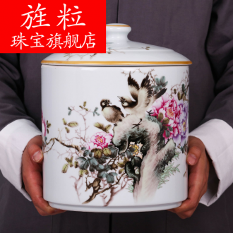 Continuous grain of jingdezhen ceramic hand - made blooming flowers caddy fixings large household seal storage tank tea