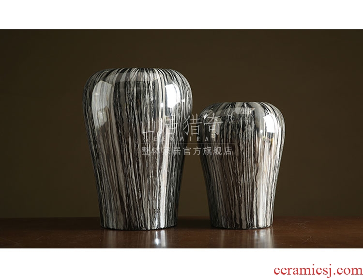 Large ceramic vase furnishing articles household act the role ofing is tasted modern Chinese flower arranging flowers sitting room pumpkin stripe pottery vases - 585111495896
