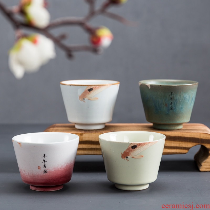 Kung fu tea set single cup sample tea cup individual household ceramics cup bowl kiln built master cup carp cup gift box