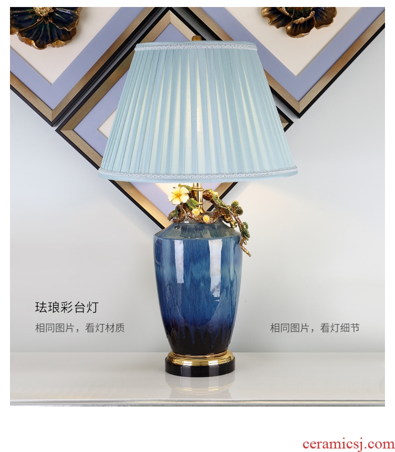 Colored enamel porcelain lamp sitting room luxury atmosphere the American creative villa crystal lighting lamps and lanterns of bedroom the head of a bed