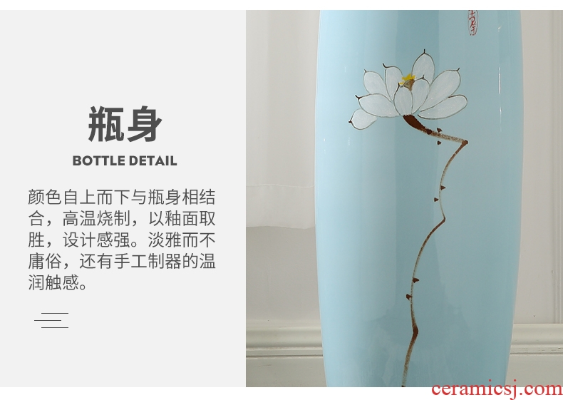 Chinese style household ceramics high porch decorate sitting room ground vase hydroponics simulation big dry flower Nordic decorative furnishing articles - 597882202842