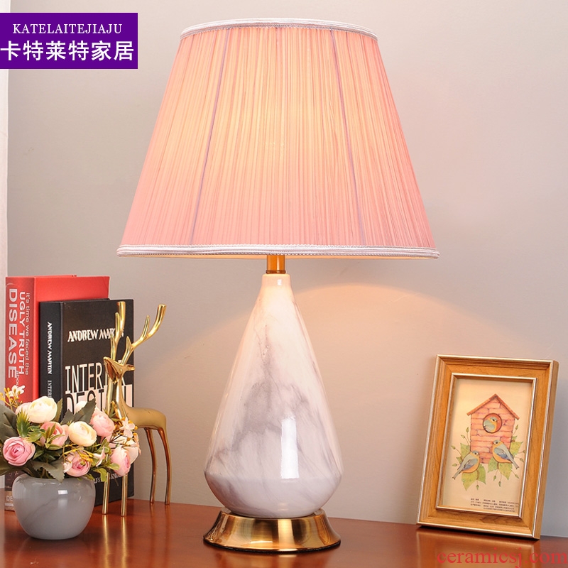 Contracted and I American ceramic desk lamp bedroom nightstand lamp sweet American creative wedding room sitting room adornment