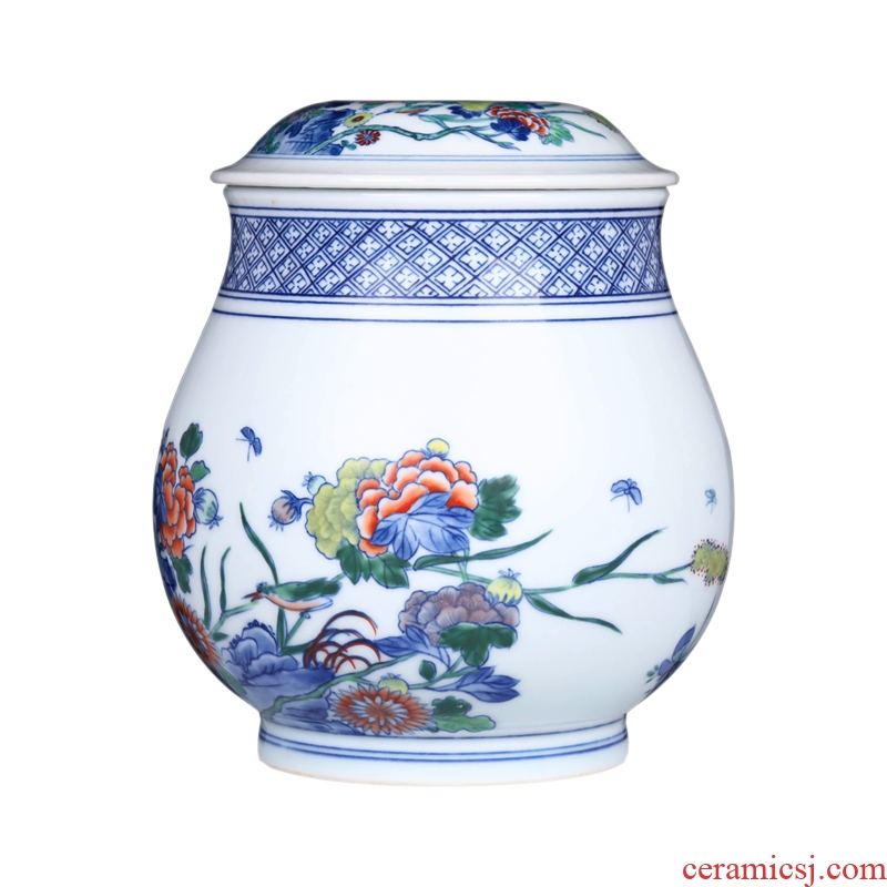 Jingdezhen ceramics hand-painted bucket color painting of flowers and tea canister to study home sitting room adornment handicraft furnishing articles